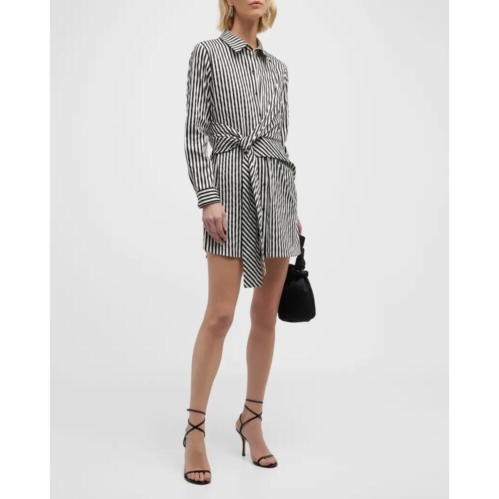 Alice + Olivia Striped Reina Asymmetric Drape Career Shirtdress Large